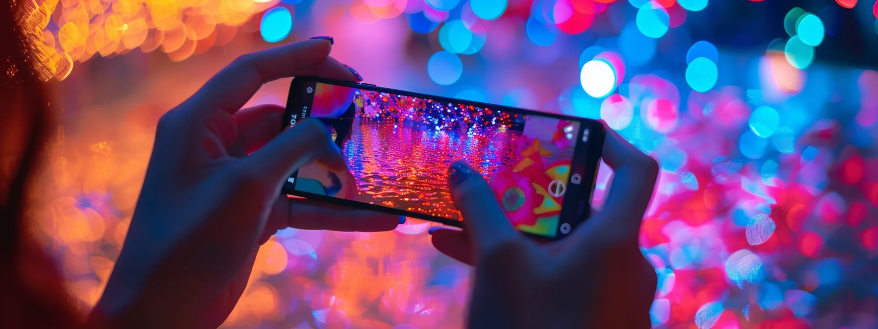 a colorful social media influencer showcasing a digital campaign on a vibrant smartphone screen.