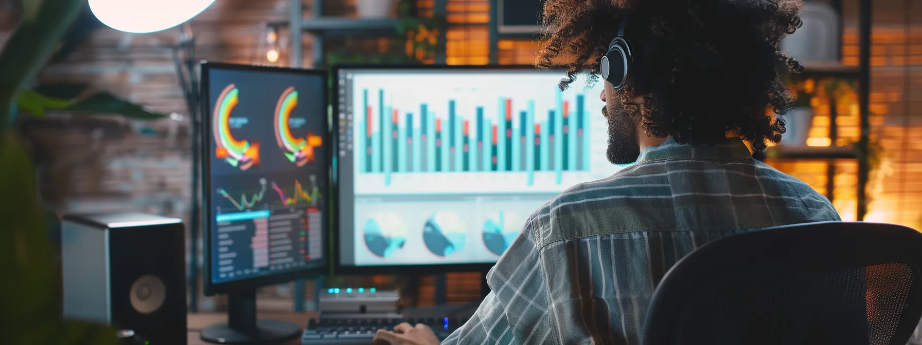 a musician analyzing charts and graphs on a computer screen to understand their target audience on social media platforms.