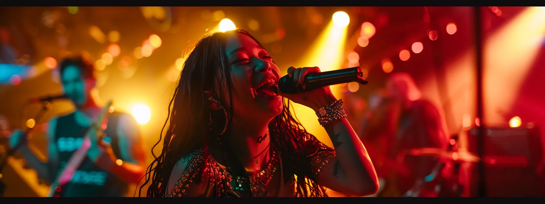 a dynamic music video scene featuring an artist passionately performing on stage, with vibrant lights and an engaged crowd, capturing the energetic connection between the performer and the audience.