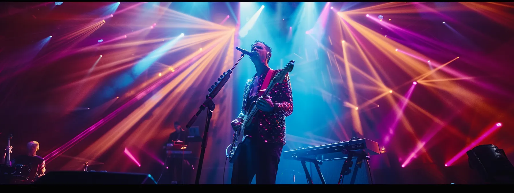 a vibrant and intimate concert scene captures an artist performing passionately on stage before an enthralled audience, illuminated by colorful lights, highlighting the strong connection between the musician and their devoted fanbase.