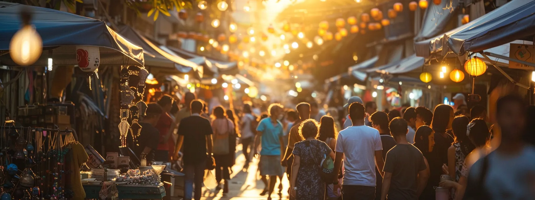 a vibrant, bustling street market filled with diverse artists showcasing their innovative creations, illuminated by warm golden hour sunlight, capturing the essence of creativity driving global growth.