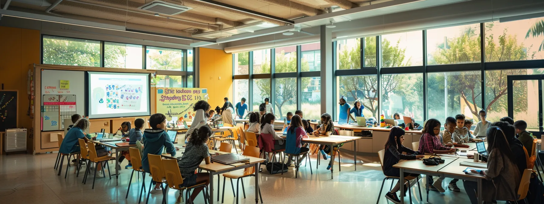 a vibrant classroom filled with diverse learners immersed in hands-on projects, illuminated by soft natural light, captures the essence of innovation and experiential learning.