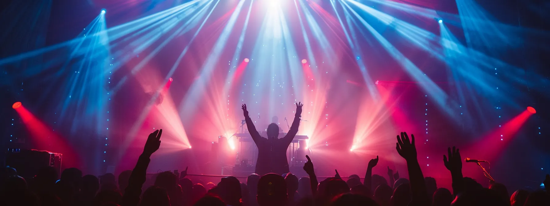 a vibrant concert scene captures a passionate musician on stage, illuminated by dynamic stage lights, embodying a strong connection with an engaged audience through expressive storytelling and energetic visuals.