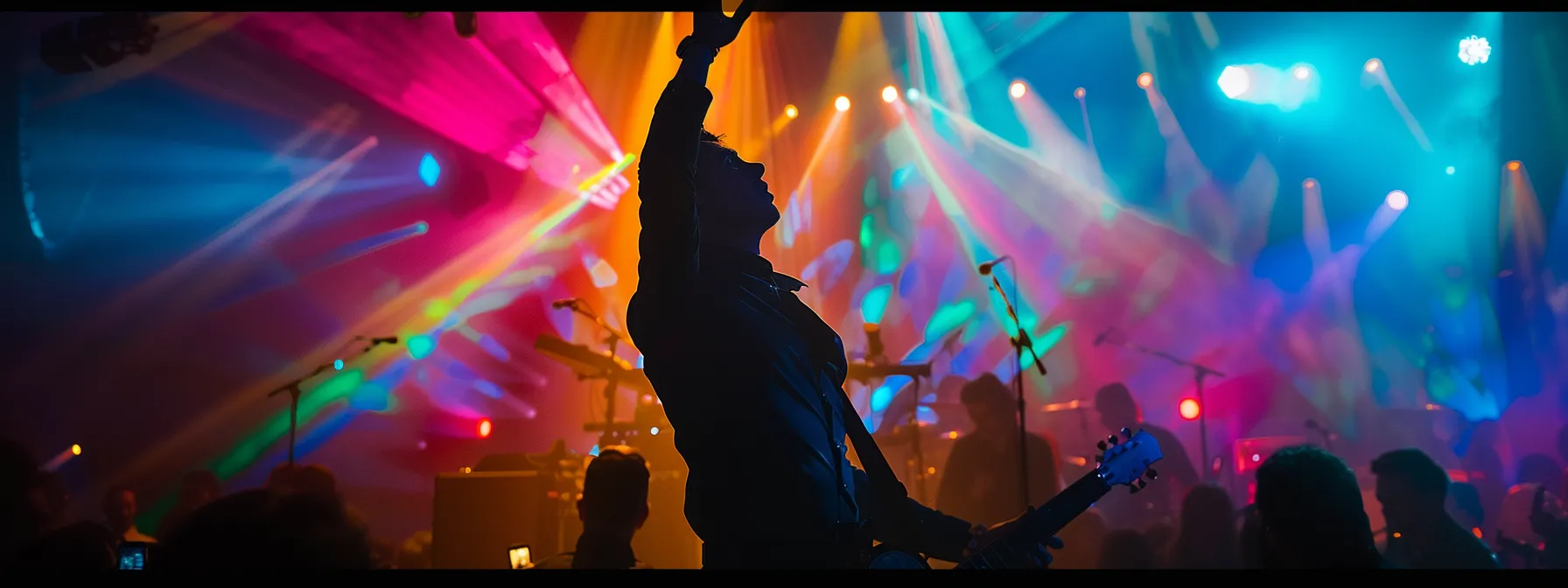 a vibrant live music performance captures the exhilarating connection between a passionate musician and an engaged audience, illuminated by dynamic stage lighting and filled with an atmosphere of emotional energy.