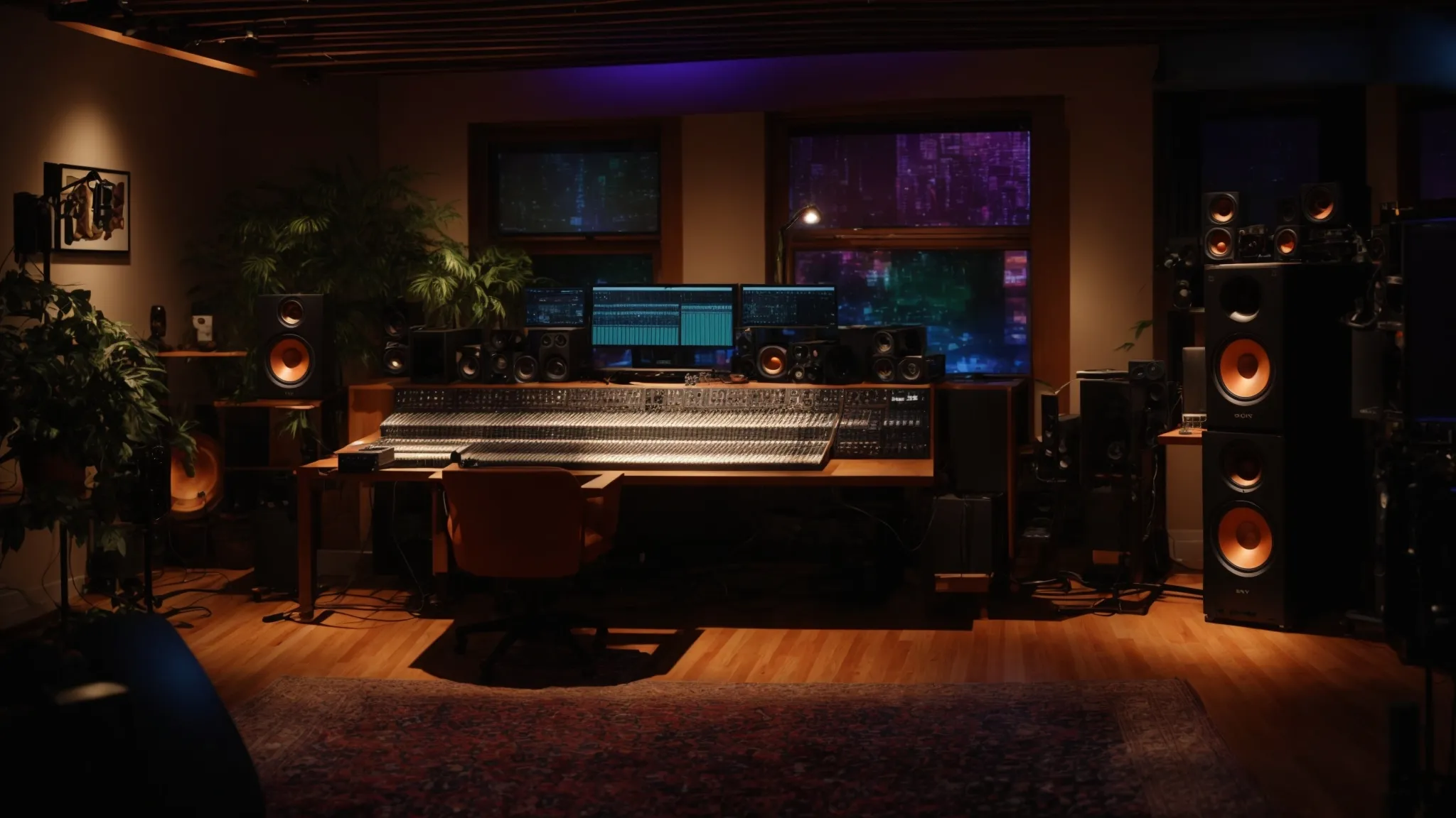 a vibrant recording studio filled with eager emerging artists collaborating with a seasoned mentor, surrounded by digital audio workstations and inspiring musical elements, illuminated by warm, ambient lighting that emphasizes the creative energy and connection in the room.