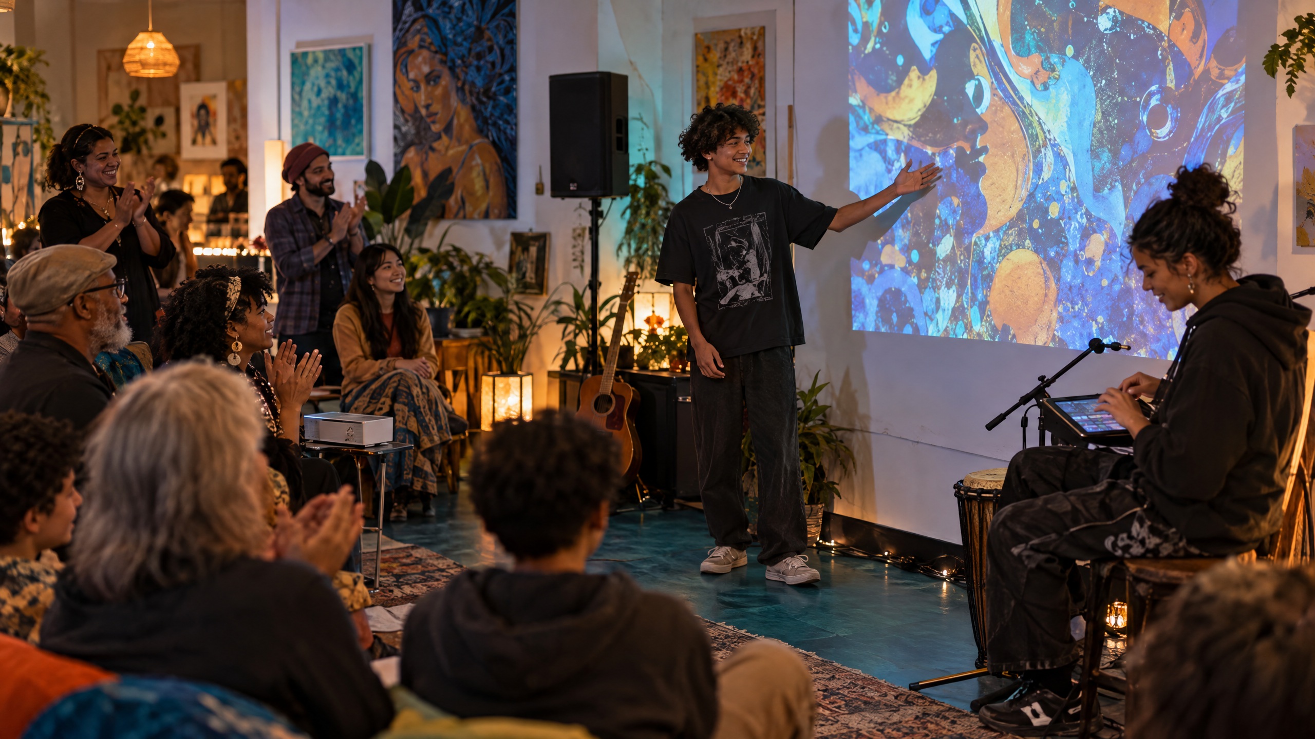 A community creative showcase with young people, artists, and mentors